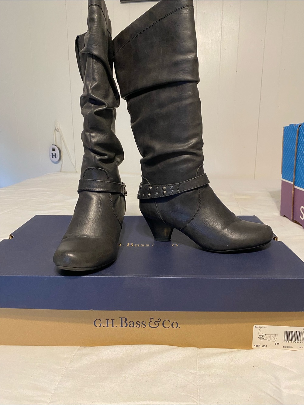 G.H. Bass & Co. Black Slouch Mid-Calf Studded Strap Boots